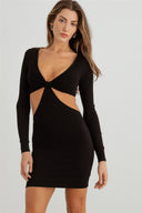 RIBBED FRONT BOW CUT OUT DRESS