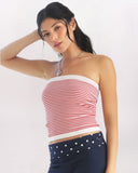 NikiBiki Modal Striped Tube Top in red and white, front view