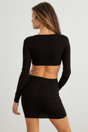 RIBBED FRONT BOW CUT OUT DRESS
