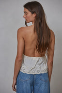 COTTON EYELET HALTER PLUNGE TOP