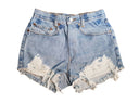 HIGH-RISE UPCYCLED DENIM CUTOFF SHORTS