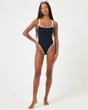 Ribbed Baewatch One Piece Swimsuit - Black - Cream - Las Olas