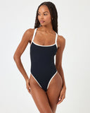 Ribbed Baewatch One Piece Swimsuit - Black - Cream - Las Olas