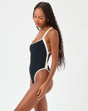 Ribbed Baewatch One Piece Swimsuit - Black - Cream - Las Olas