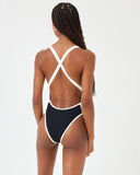 Ribbed Baewatch One Piece Swimsuit - Black - Cream - Las Olas